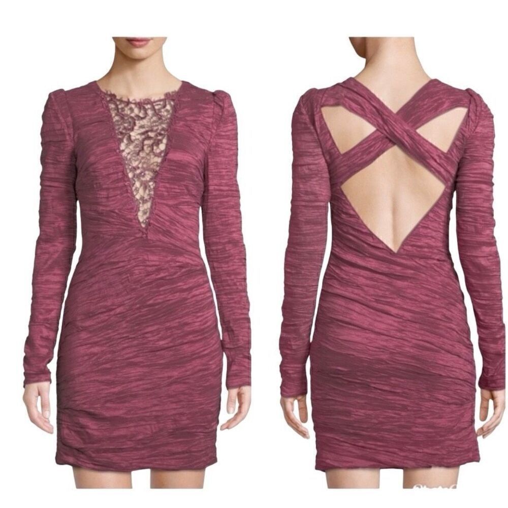 Free People Look of Love Sangria Ruched Bodycon Dress Burgundy Size 4 NWT - Picture 14 of 14